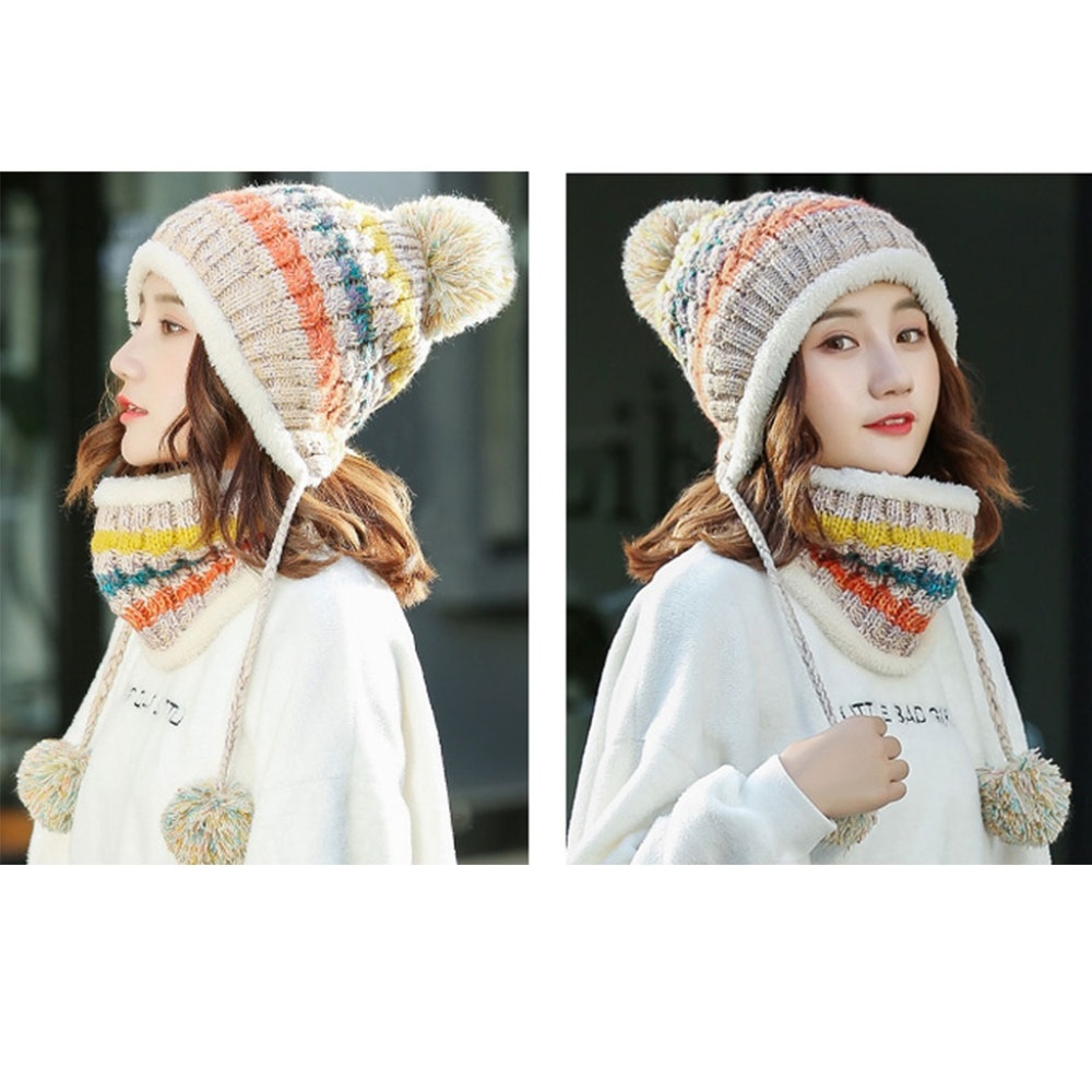 Winter Colorful Knit Pom Pom Hat with Neck Gaiter - Picture 4 of 8